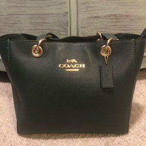 Coach Jes Tote Hunter Green with Gold Accents.